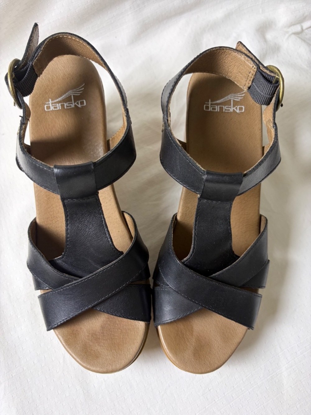 Dansko Daniela Black Leather Wedge Sandals Size 39 - Picture 2 of 10